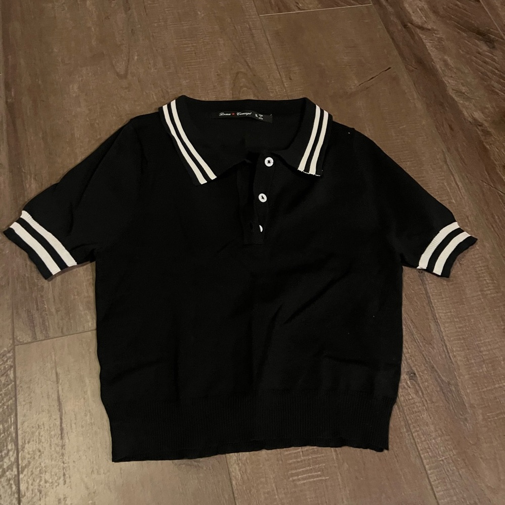 Roma Black Polo with White Accents